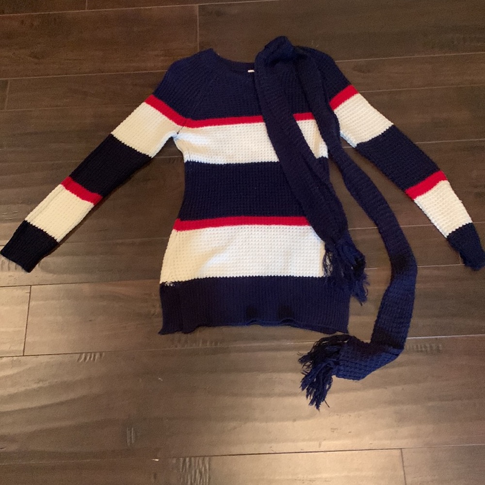 Juniors Striped Sweater with optional/detached scarf